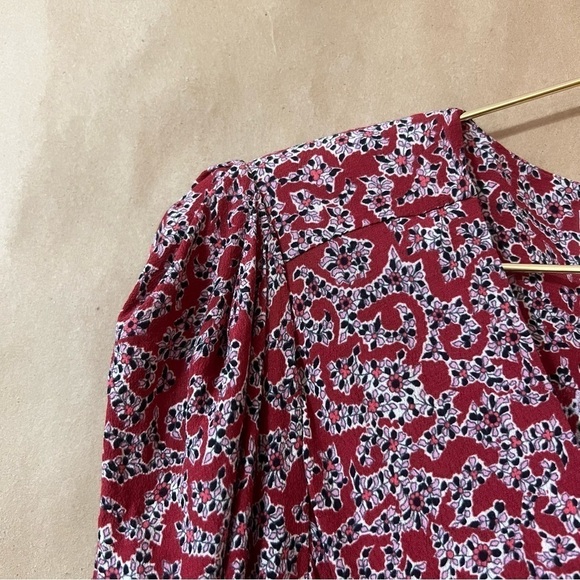 BA&SH | Crystal Dress Carmin Printed Shoulder Pad Ruched Crepe Mini Dress Size S - Picture 7 of 16